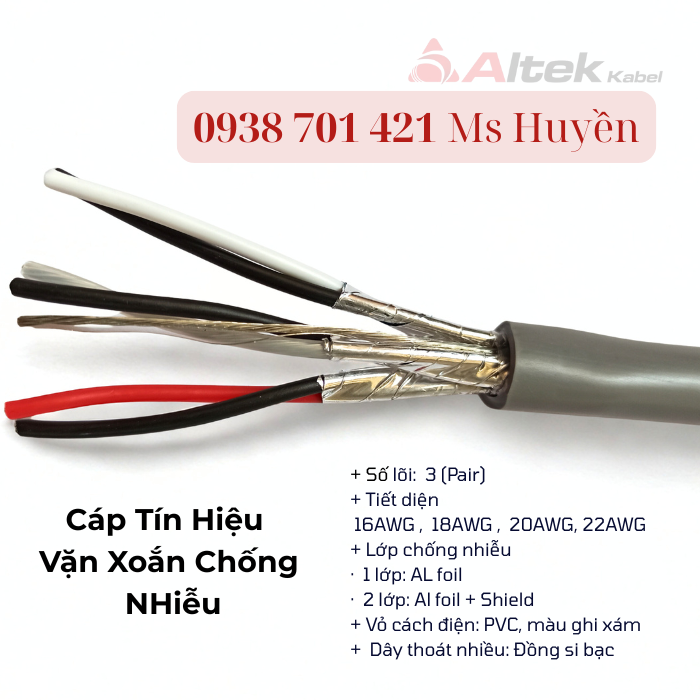 Cáp Tín Hiệu Vặn Xoắn 3pair chống nhiễu  – Tiết diện đa dạng (16AWG - 22AWG)